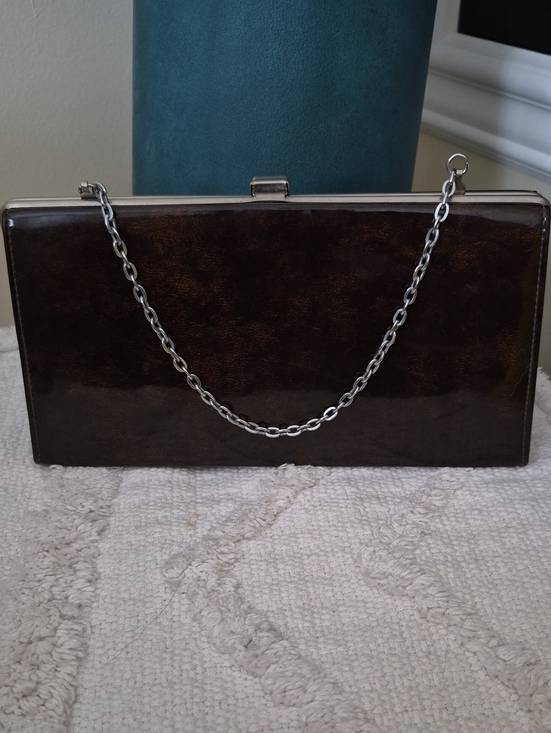 Handbags - Vintage Tortoiseshell Patent Kiss Lock Clutch Bag Evening Purse Chain - OS
